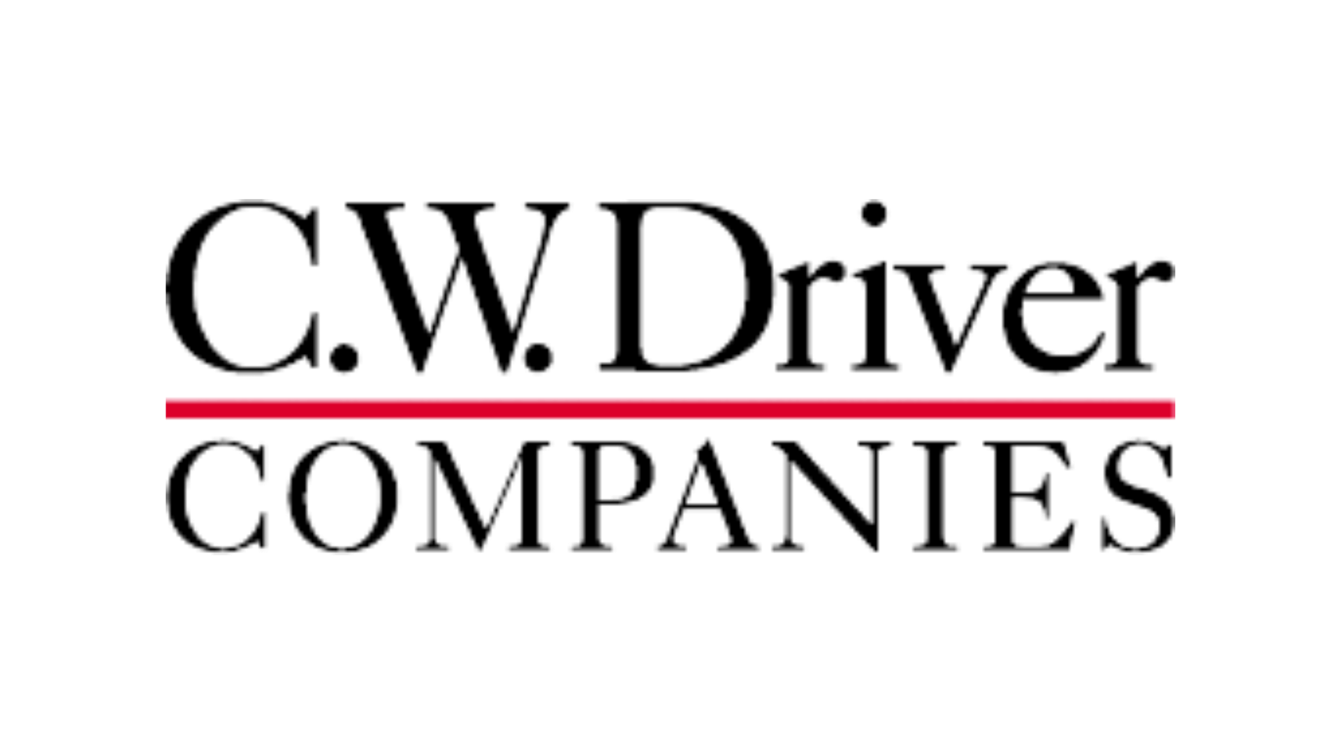 C.W. Driver Companies logo in black serif text with a red underline on a white background