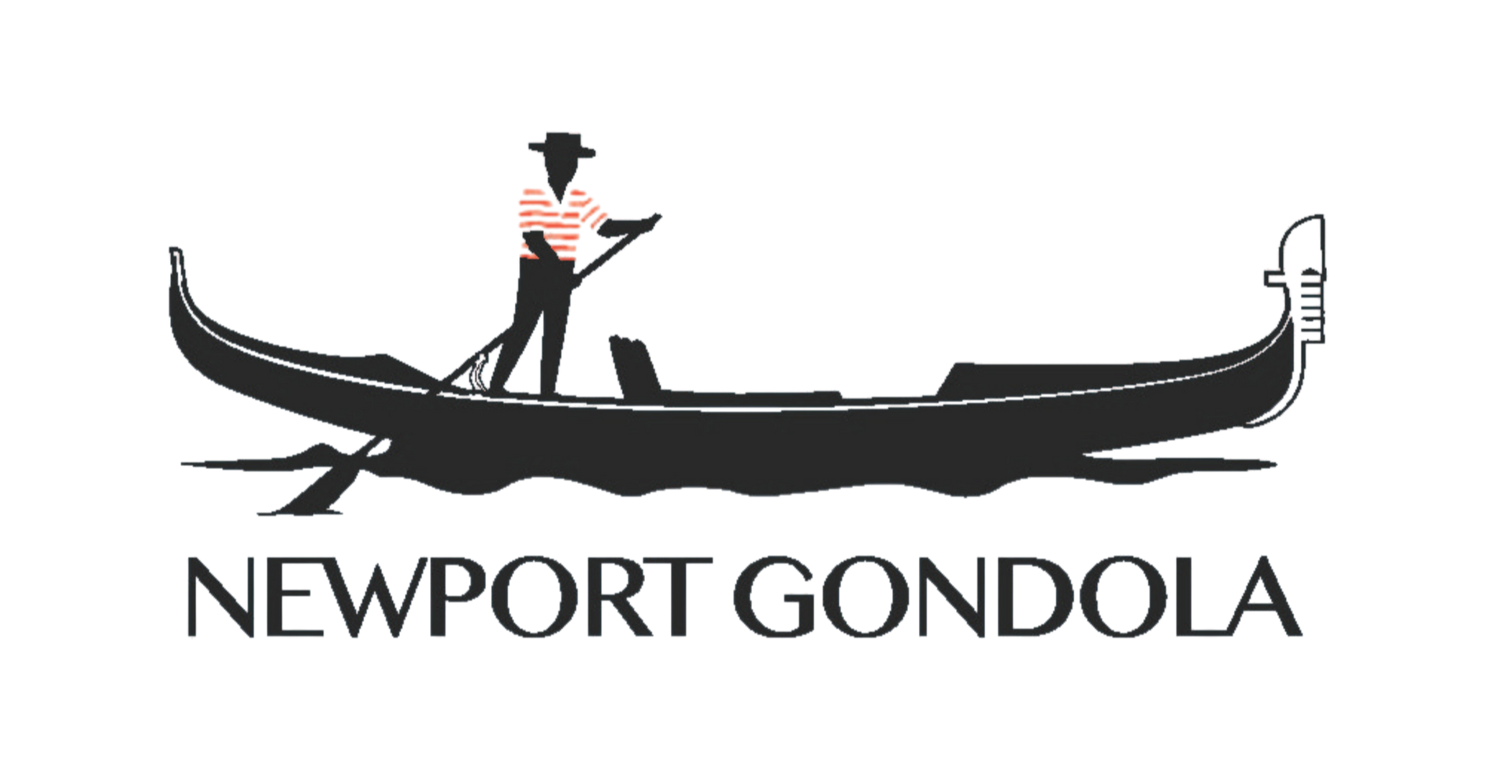 Logo of Newport Gondola: black gondola and gondolier with “NEWPORT GONDOLA” text on white background