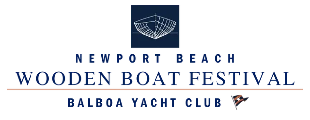 Newport Beach Wooden Boat Festival logo at Balboa Yacht Club in blue and white