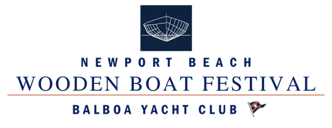 Newport Beach Wooden Boat Festival logo at Balboa Yacht Club in blue and white