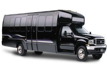 Black stretch passenger van with an extended enclosed cabin, isolated on a white background
