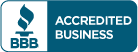BBB Accredited Business logo. A torch with the letters BBB and the words Accredited Business.