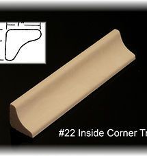 Beige #22 inside corner trim molding on black background, with small profile diagram inset.