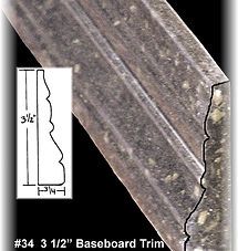 Textured gray-brown 3 1/2-inch baseboard trim with close-up profile inset and label #34