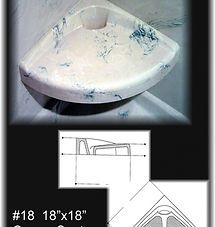 White corner sink basin shown with small technical sketches and “#18 18