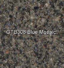 Blue-gray speckled mosaic stone labeled “GTB308 Blue Mosaic”