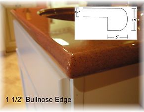 Brown granite countertop with a rounded bullnose edge, shown with a small profile diagram.