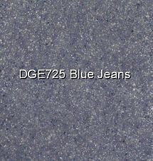 Blue-gray textured fabric swatch labeled “DGE725 Blue Jeans”