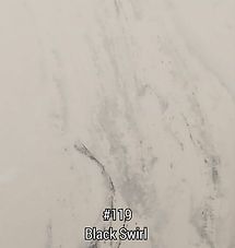 White marble surface with gray veining labeled “#119 Black Swirl”