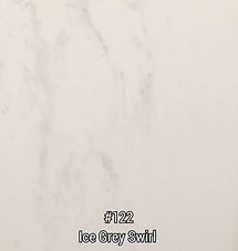 Light gray marble-pattern sample labeled “#122 Ice Grey Swirl”