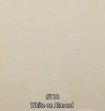 Beige paint swatch labeled “#118 White on Almond”