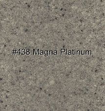 Speckled gray stone surface labeled “#438 Magna Platinum”