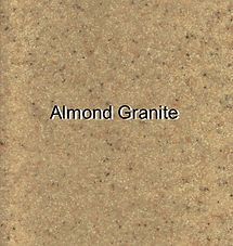 Almond granite sample with light tan speckled texture and label text