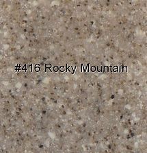 Textured beige stone sample labeled “#416 Rocky Mountain”