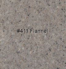 Gray speckled fabric sample labeled “#411 Flannel”