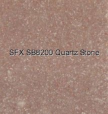 Pink-speckled quartz stone sample with “SFX SB8200 Quartz Stone” text