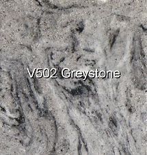 Gray marbled texture labeled “V502 Greystone”