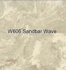 Beige marbled tile labeled “W606 Sandbar Wave”