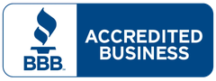 BBB Accredited Business logo with white text on blue background