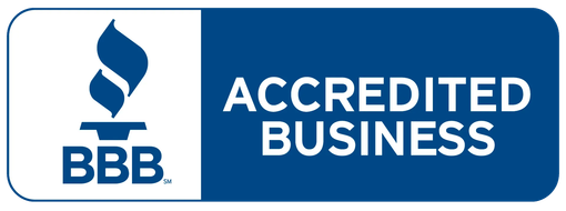 BBB Accredited Business logo in blue and white with the BBB torch icon.