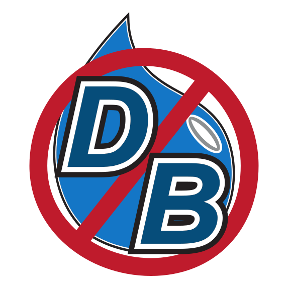 Red no symbol over blue DB logo with a water droplet