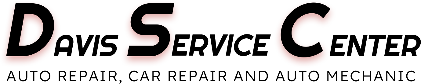 Logo for Davis Service Center: Black text on white background with a shadow effect. Text is