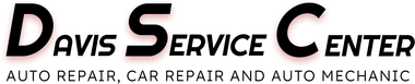 Logo for Davis Service Center: Black text on white background with a shadow effect. Text is