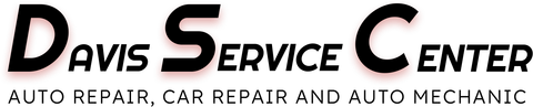 Logo for Davis Service Center: Black text on white background with a shadow effect. Text is 