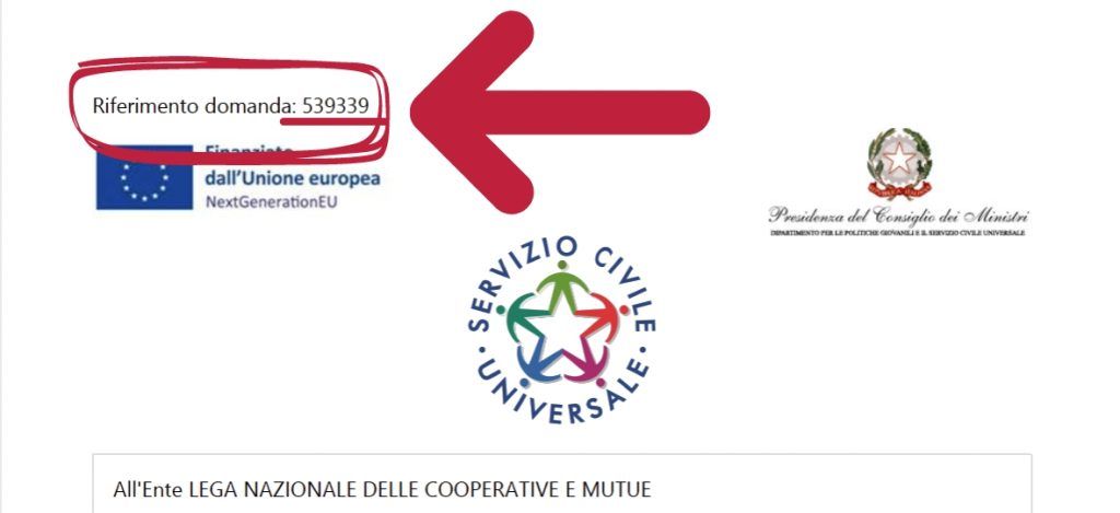 Una freccia rossa che punta a sinistra con la scritta servizio civile universale