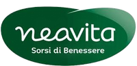 Logo Neavita in bianco su sfondo verde a forma di foglia con lo slogan “Sorsi di Benessere”