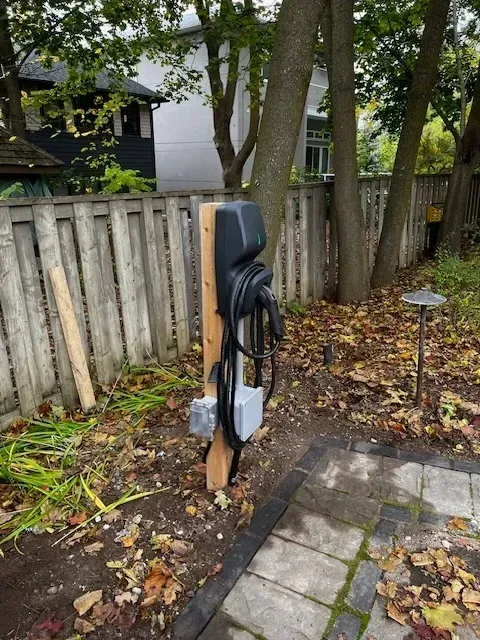 An EV charger installed by Trade Sense's licensed electrician in Peterborough.