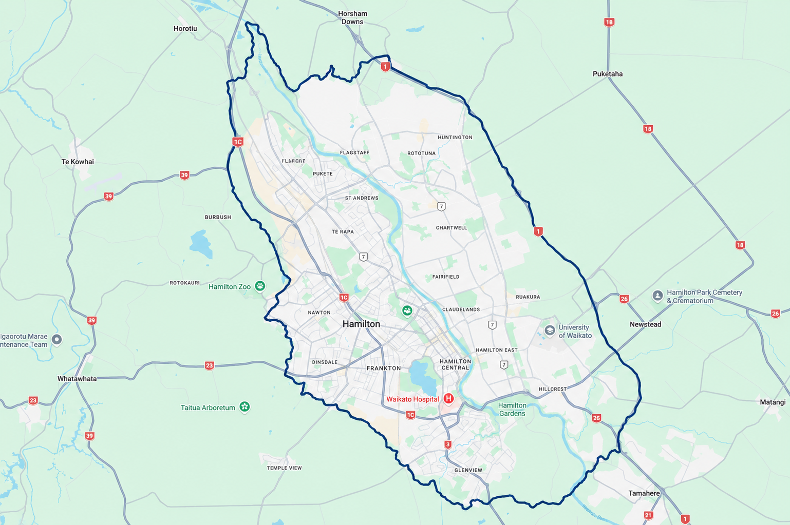 Map of amilton city and surrounding areas that Softwash services.