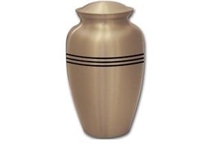 Gold urn with two black stripes.