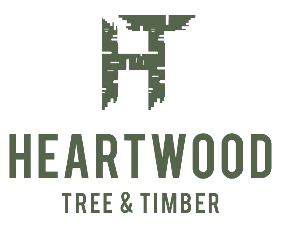 Heartwood Tree & Timber logo: green stylized "HT" symbol above text.