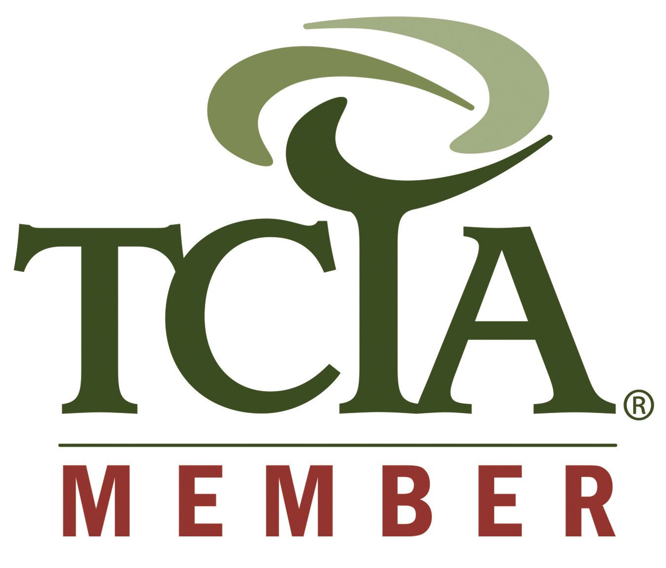 TCIA Member logo, dark green text and tree graphic, burgundy 