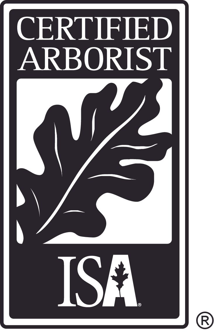Certified Arborist logo with a black oak leaf and ISA letters.