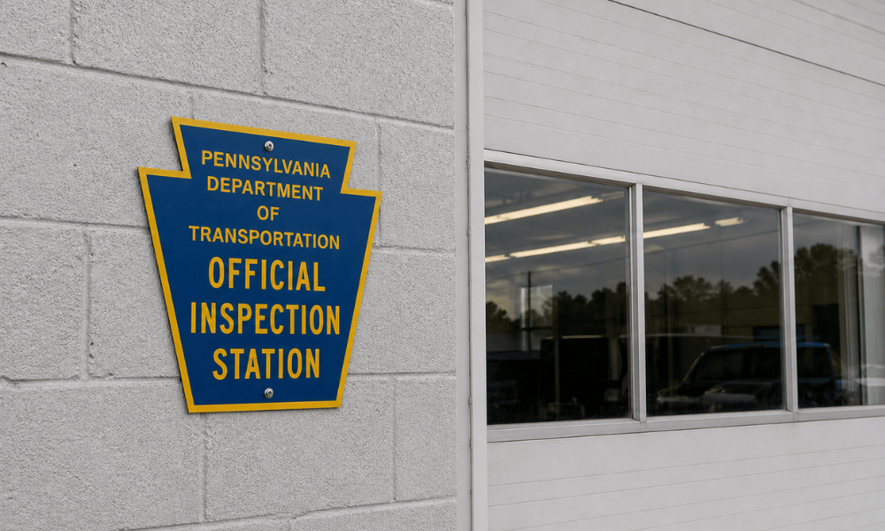 Pennsylvania official vehicle inspection station sign on building