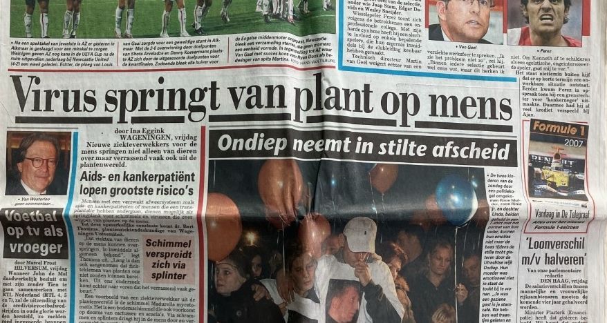 Nederlandse krantenvoorpagina met kop 