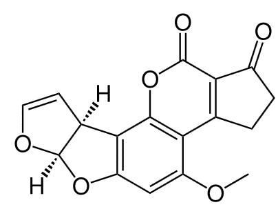 Chemische structuurtekening van een complex organisch molecuul met gefuseerde ringen en zuurstofatomen.
