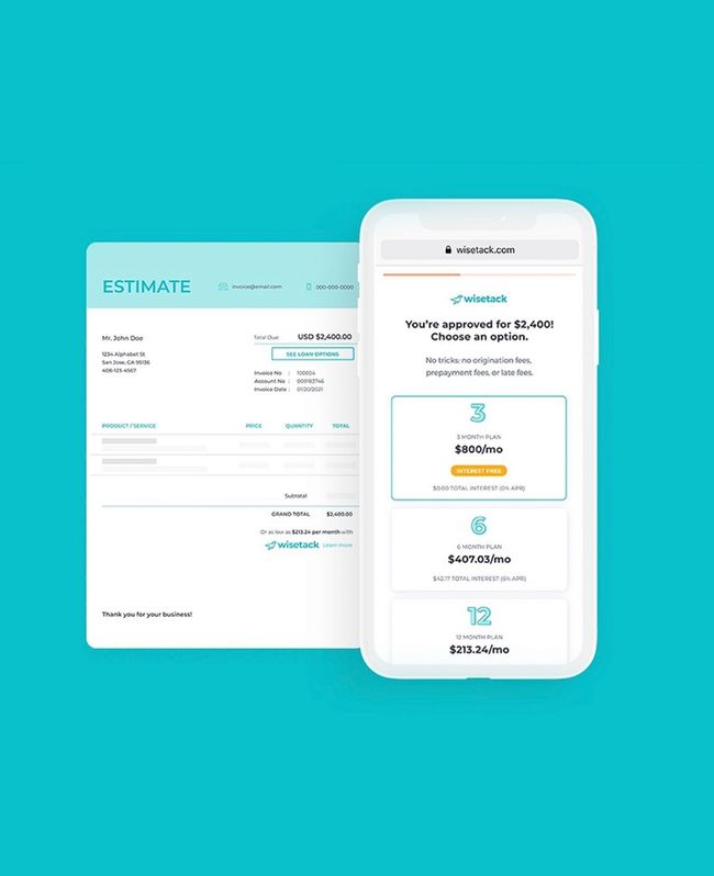 Teal background with a white estimate document beside a smartphone showing a pricing screen.
