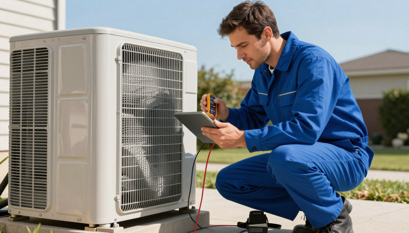 Technician inspecting HVAC system