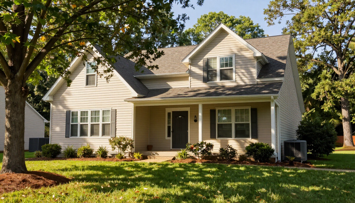Photorealistic Georgia home with shaded windows and efficient air conditioning during summer