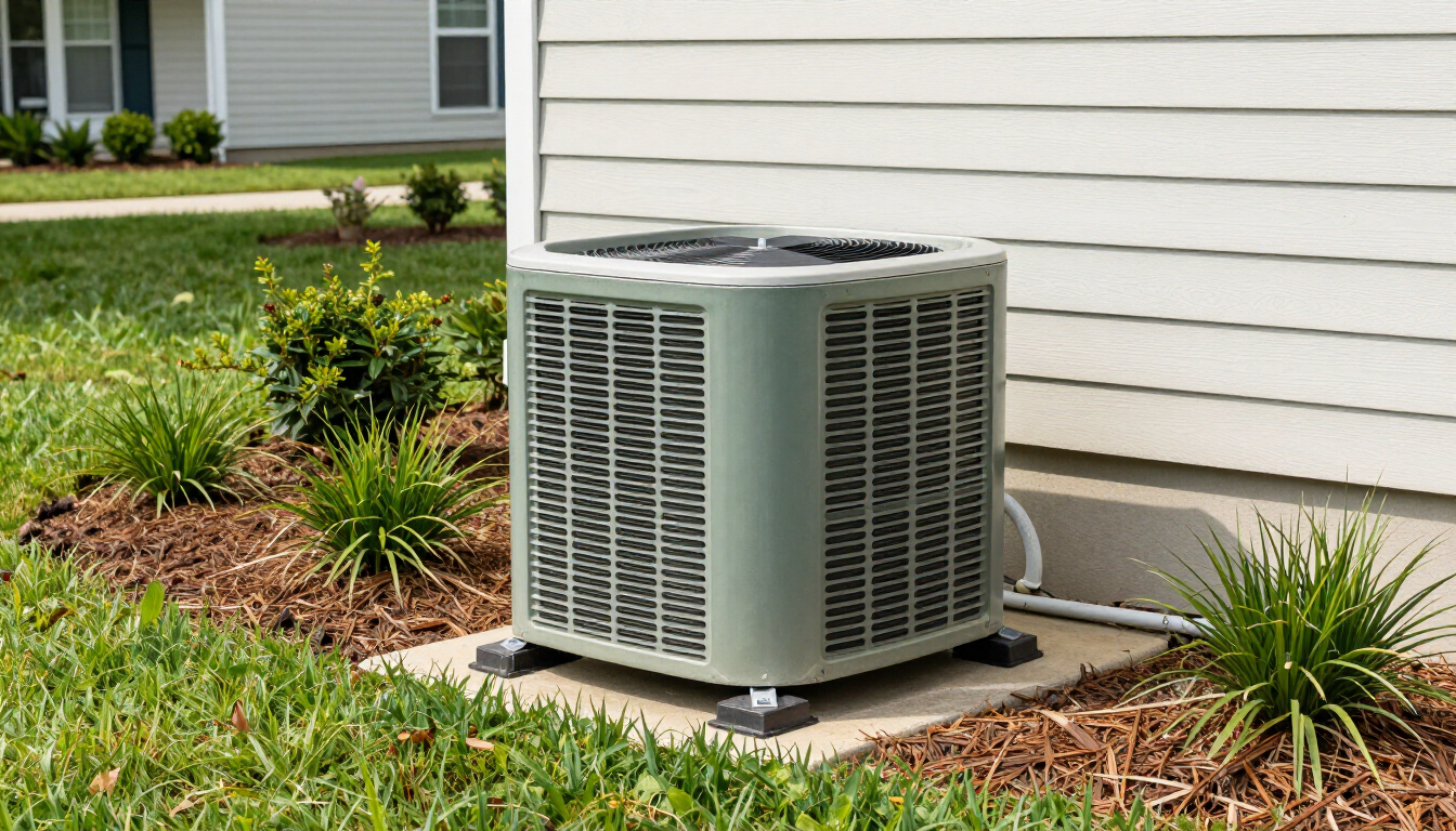 Residential outdoor air conditioner maintained in a clear, shaded area