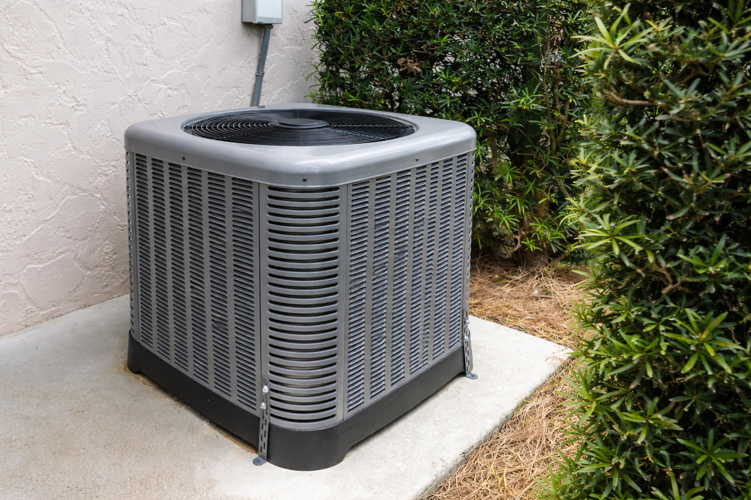 HVAC heating and cooling repaired HVAC until outside of a house next to green bushes in Hall County GA from Certified Comfort