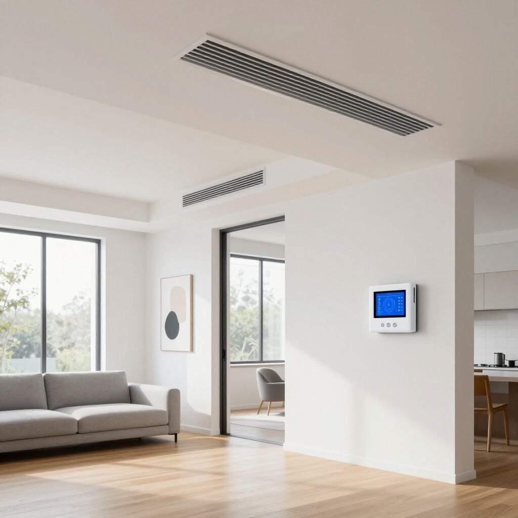 HVAC vent inside of a home with HVAC filter and digital thermostat on the wall