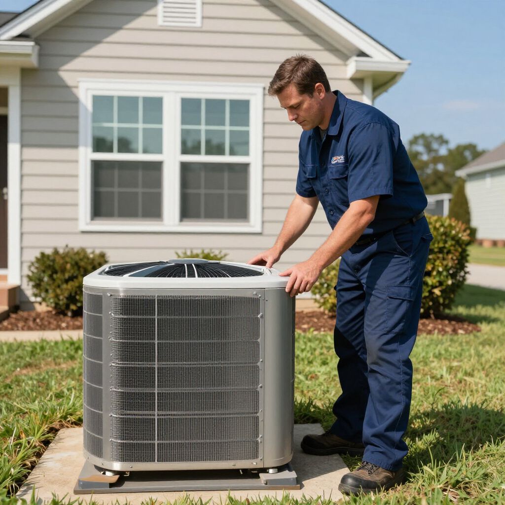 Certified Comfort of Georgia technician working on a heating and cooling unit at a gainesville ga home