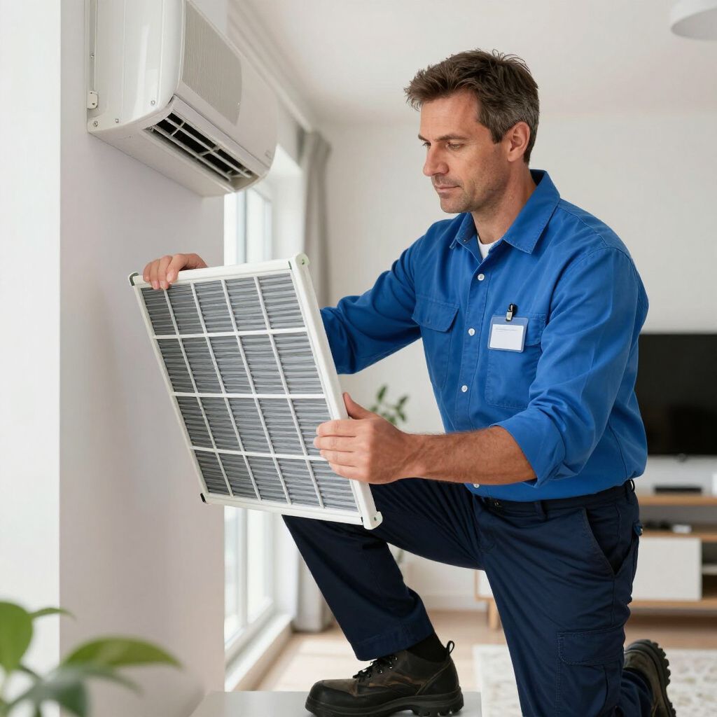 Certified Comfort of Georgia technician working through maintenance on an assisted living home hvac unit and replacing filter