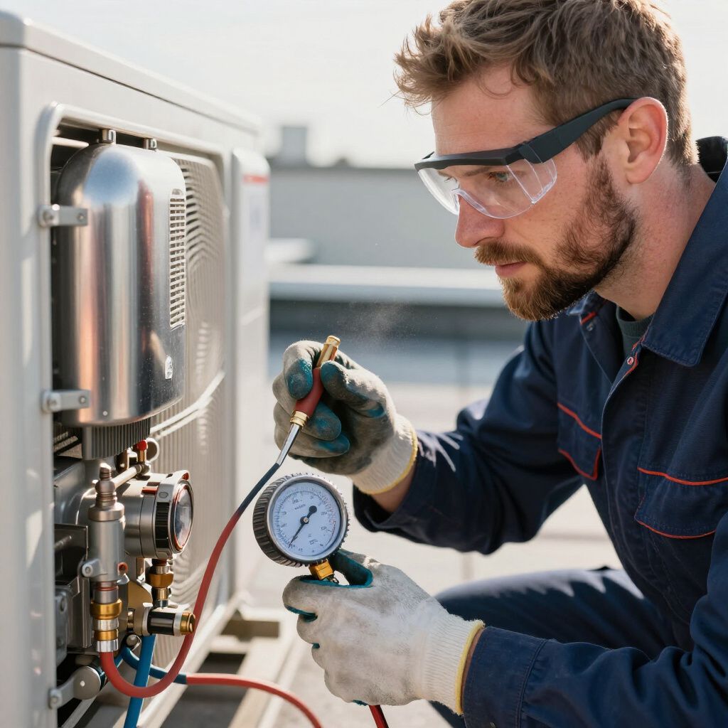 Certified Comfort of Georgia technician working on the roof of a commercial business customer needing heating and cooling