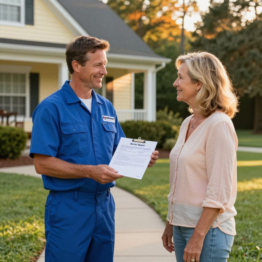 Certified Comfort of Georgia HVAC heating and cooling technician speaking to customer outside her home in Braselton GA
