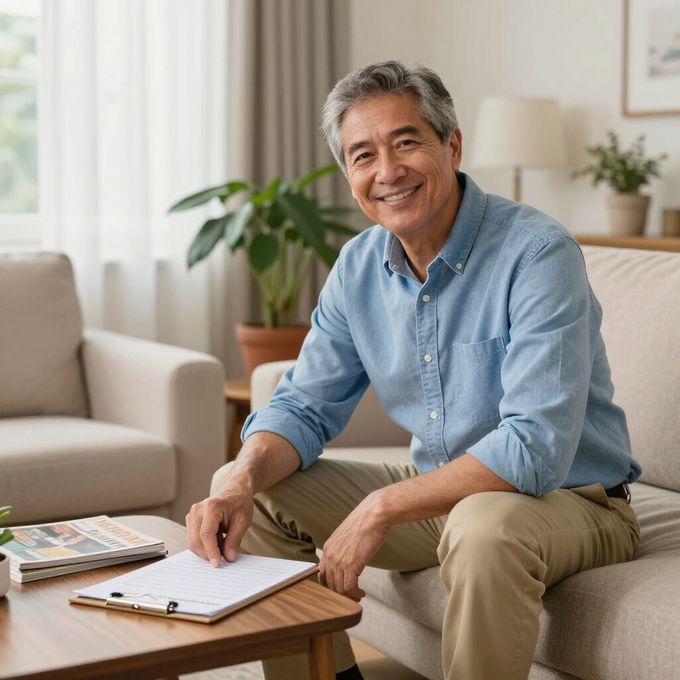 certified comfort of georgia customer happy on his couch in his home after air quality measures were taken to improve his air